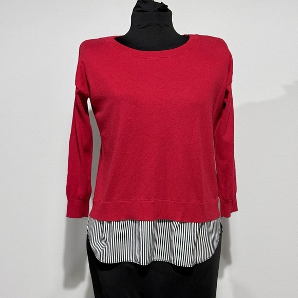 Lauren Ralph Lauren Layered Mix Media Sweater, Striped Tail size Small Petite - Picture 3 of 12